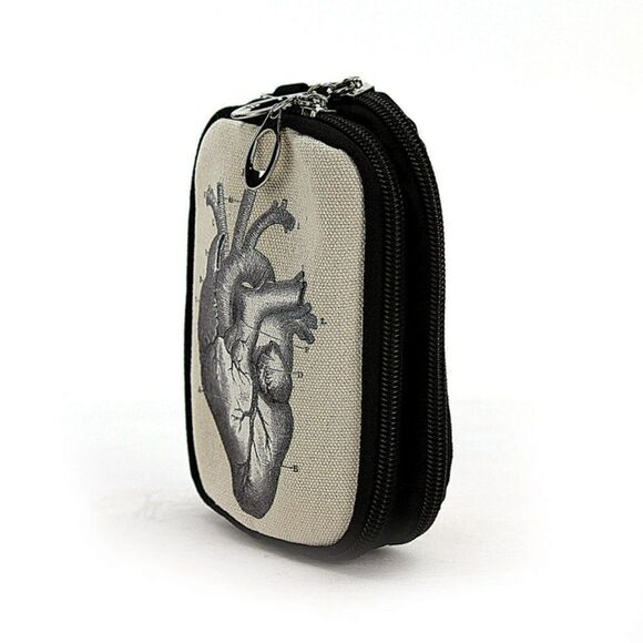 Vintage Anatomical Heart Canvas Wristlet – 5” Strap • Canvas Zip Pouch - Picture 2 of 2